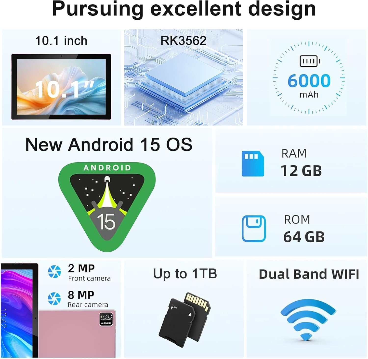 10 inch Android 13 Tablet, 8GB RAM+64GB ROM+512GB Expandable Computer Tablets PC, IPS Screen, 2+8MP Dual Camera, WiFi, BT, Google Certified Tablet - Image 11
