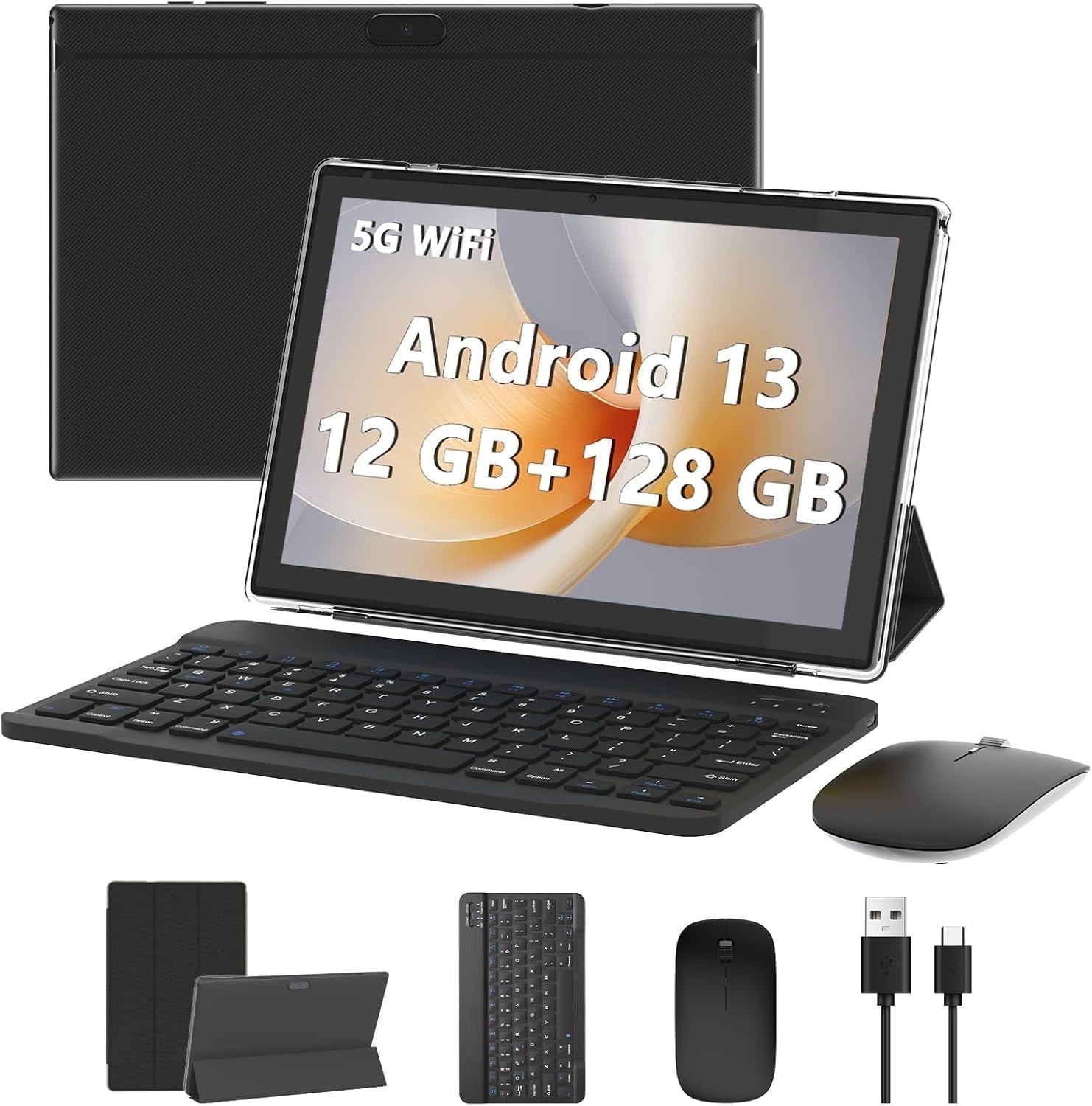 2024 Newest Android 13 Tablet with Keyboard 10 Inch 2 in 1 Tablets, 12GB RAM 128GB ROM 1TB Expand, Quad-Core 2.0GHz CPU Tablet PC, 5G WiFi 6 BT 5.0, 8MP Camera, Google Certified Tableta