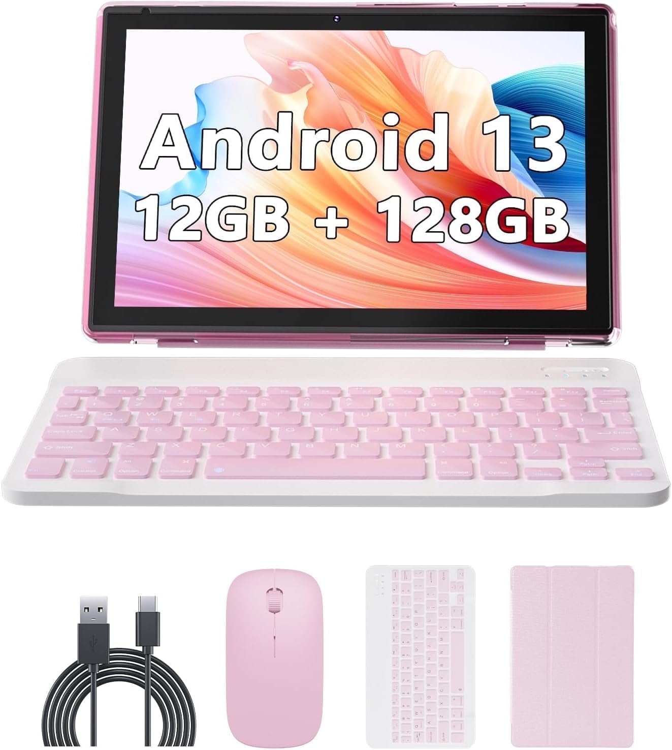 2025 Newest Android 13 Tablet with Keyboard 10 Inch 2 in 1 Tablets, 12GB RAM 128GB ROM 1TB Expand, Quad-Core 2.0GHz CPU Tablet PC, 5G WiFi 6 BT 5.0, 8MP Camera, Google Certified Tableta